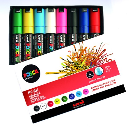 Verfstift Posca PC8K B schuin 8st assorti 8 Stuk