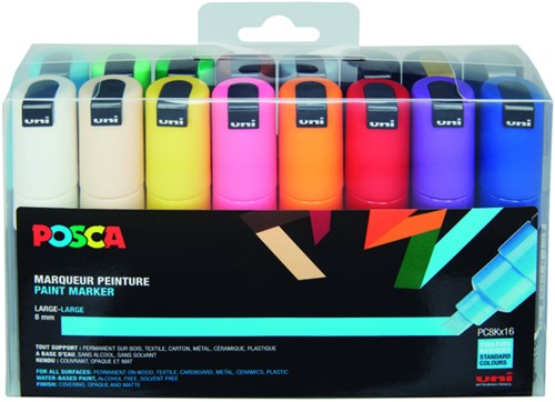 Verfstift Posca PC8K B schuin 16st assorti 16 Stuk