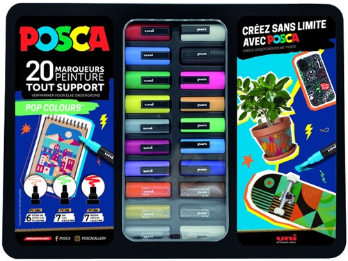 Verfstift Posca Pop Colours metalen koffer 20st 1 Stuk