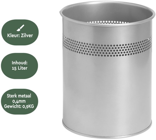 Papierbak BRASQ 15 liter zilver 1 Stuk-3