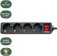 Stekkerdoos BRASQ  4 voudig 1.4 meter zwart 1 Stuk-3