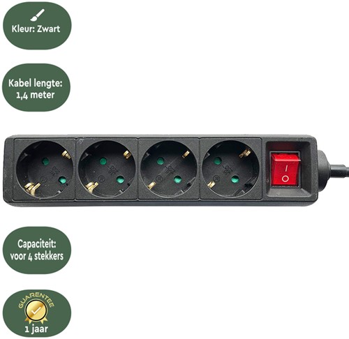 Stekkerdoos BRASQ  4 voudig 1.4 meter zwart 1 Stuk-3