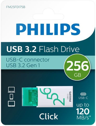 USB stick 3.2 Philips Click USB-C 256GB groen 1 Stuk
