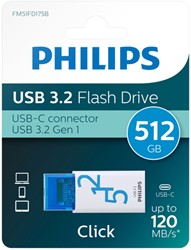 USB stick 3.2 Philips Click USB-C 512GB blauw 1 Stuk
