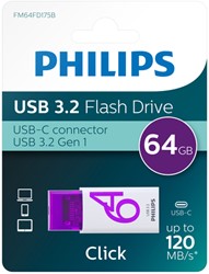 USB stick 3.2 Philips Click USB-C 64GB paars 1 Stuk
