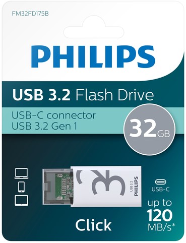 USB stick 3.2 Philips Click USB-C 32GB grijs 1 Stuk