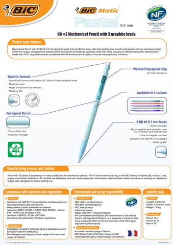 Vulpotlood Bic Matic Pastel HB 0.7mm pastel ass 1 Stuk-2
