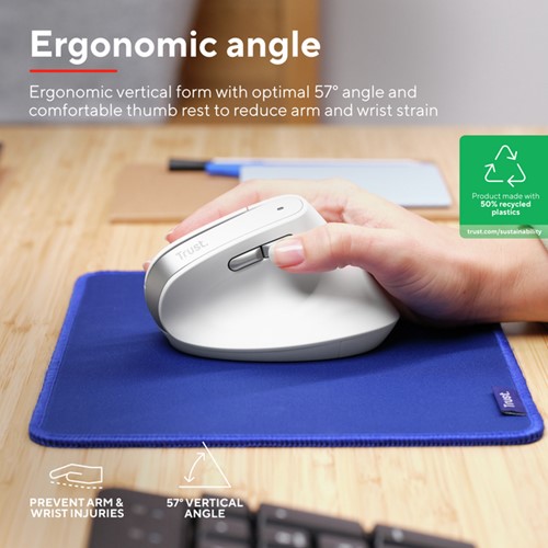 Muis Trust ergonomisch BAYO II draadloos wit 1 Stuk-3