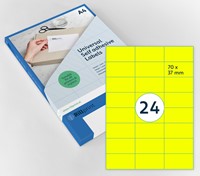 Etiket Rillprint 70x37mm fluor geel 2400st 100 Vel