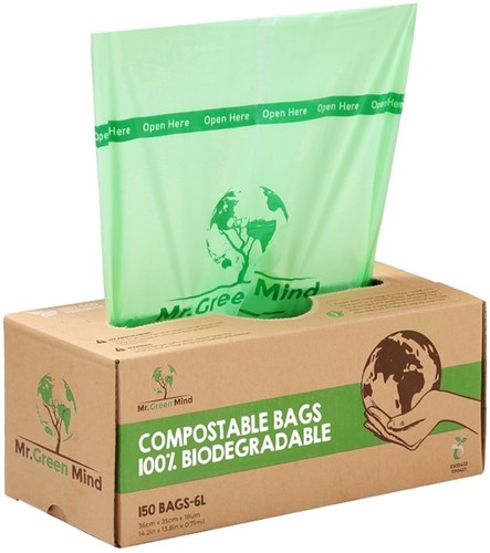 Afvalzak bio Mr.Green Mind 36x35cm 6L dispenser 150 Zak