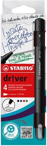 Fineliner STABILO dr!ver fijn assorti 4 stuks 4 Stuk