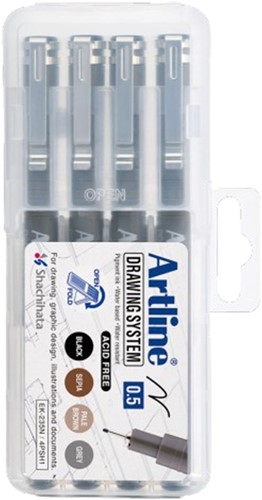 Fineliner Artline technisch 0.5mm assorti 4 Stuk