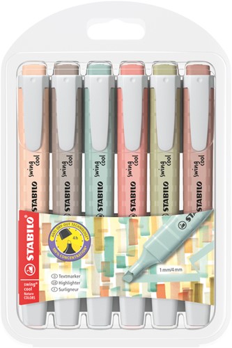 Markeerstift STABILO Swing cool nature assorti 6st 6 Stuk