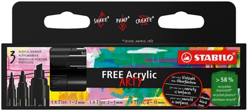 Acrylmarker STABILO Free Acrylic Mixed Tip zwart 1 Stuk
