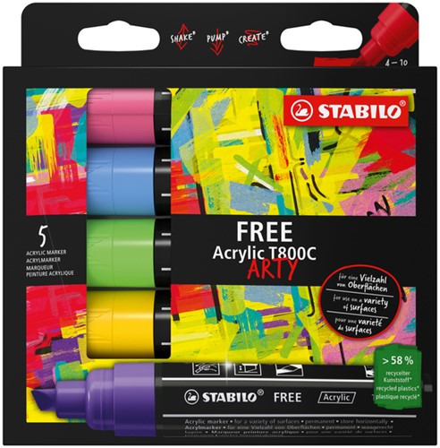 Acrylmarker STABILO Free Acrylic T800C Sea ass 5 Stuk