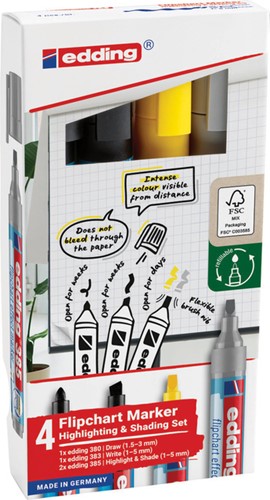 Viltstift edding 385 flipover en 380 - 383 4st ass 4 Stuk