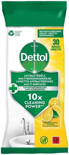 Reinigingsdoekjes Dettol antibacterieël Citrus 30 30 Stuk