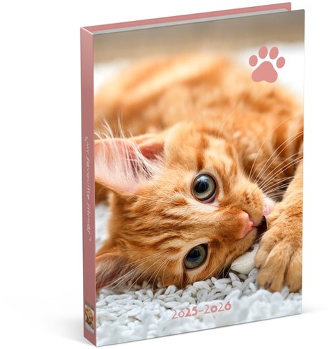 Schoolagenda 25-26 Lannoo Cats 1dag/1pagina roze 1 Stuk