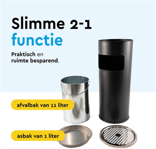 Afvalbak met asbak BRASQ 11 liter AT500 zwart 1 Stuk-2