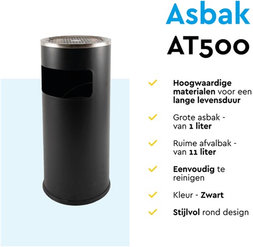 Afvalbak met asbak BRASQ 11 liter AT500 zwart 1 Stuk-3