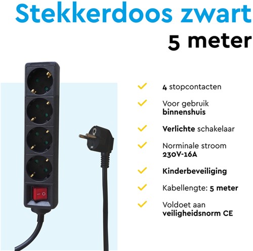 Stekkerdoos BRASQ 4 voudig 5 meter zwart 1 Stuk-2