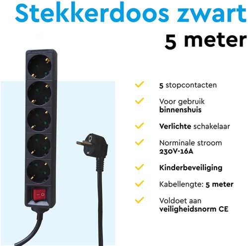 Stekkerdoos BRASQ 5 voudig 5 meter zwart 1 Stuk-3