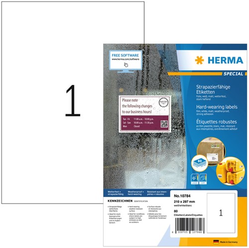 Etiket HERMA 10784 210x297mm weerbest wt 80st 80 Vel