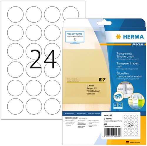 Veiligheidsetiket HERMA 4236 40mm transp 600st 25 Vel