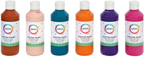 Plakkaatverf Qrea set à 6  fun kleuren 250ml 6 Stuk