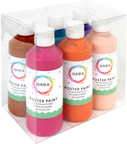 Plakkaatverf Qrea set à 6  fun kleuren 250ml 6 Stuk-3