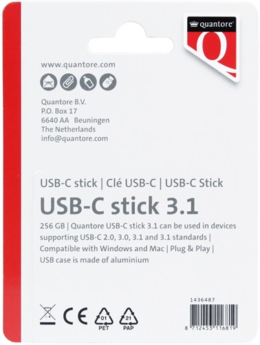 USB-stick Quantore USB-C 256GB 3.1 zilver 1 Stuk-2