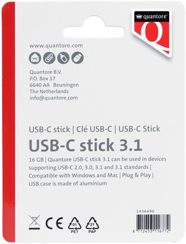 USB-stick Quantore USB-C 16GB 3.1 zilver 1 Stuk-2
