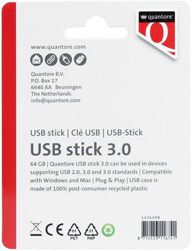 USB stick 3.0 Quantore USB-A 64GB zwart 1 Stuk-2