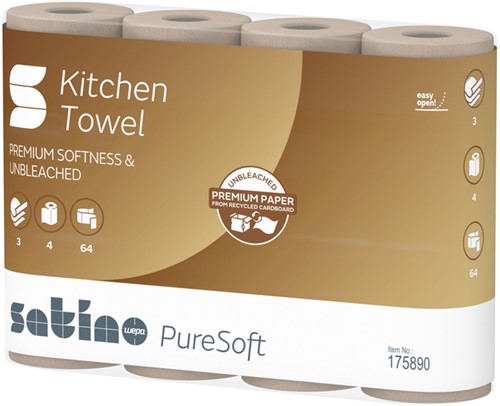Keukenrol Satino PureSoft 3laags 4x64 vel naturel 4 Rol