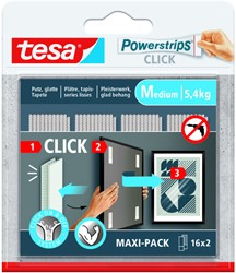 Kleefstip tesa Powerstrips Click Medium 16 paar wt 32 Blister