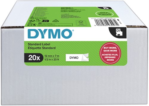 Labeltape Dymo LabelManager D1 12mm zwart  20st 20 Stuk