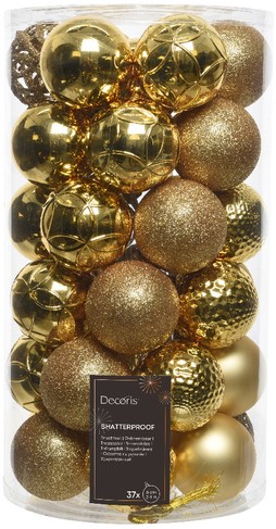 Kerstballen Decoris tube assorti goud 37 Stuk