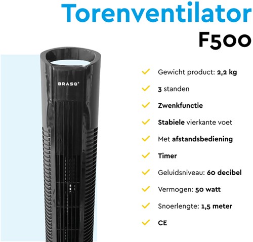 Torenventilator BRASQ F500 H79cm zwart 1 Stuk-2