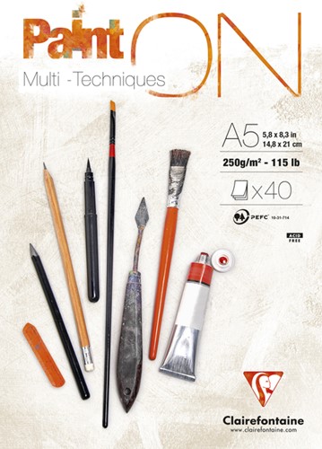 Tekenblok Clairefontaine Paint On A5 40 vel 250g 1 Stuk