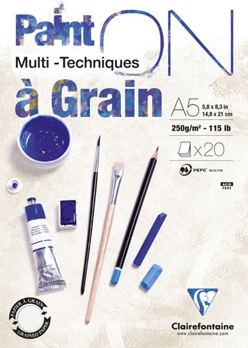 Tekenblk Clairefontaine Paint A5 korrel 20v 250gr 1 Stuk