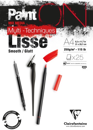 Tekenblok Clairefontaine Paint On A4 glad 25v 250g 1 Stuk
