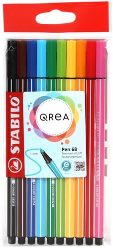 Viltstift STABILO Pen 68/10 Qrea  M 10st ass 10 Stuk