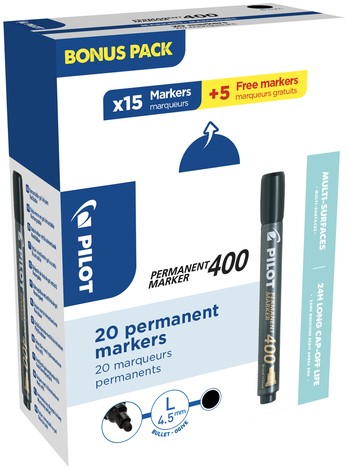 Permanent marker PILOT 400 schuin B zwart 15+5 gra 20 Stuk