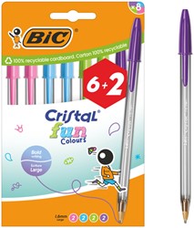 Balpen Bic Cristal fun  6+2 gratis L assorti 8 pak