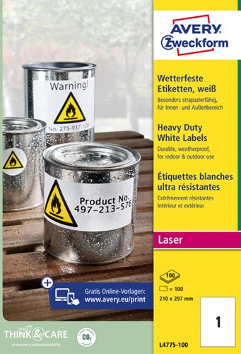 Etiket Avery L4775-100 210x297mm 100st 100 Vel