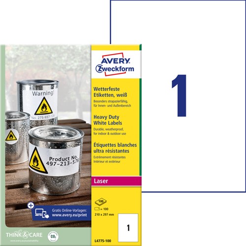 Etiket Avery Zweckform L4775-100 210x297mm 100st 100 Vel-2