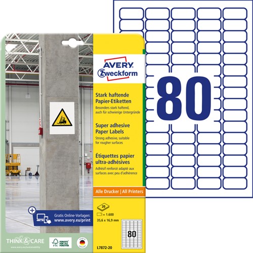 Etiket Avery Zweckform L7872-20 35.6x16.9mm 1600st 20 Vel-2