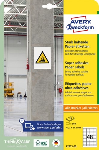 Etiket Avery Zweckform L7873-20 45.7x21.2mm 960st 20 Vel