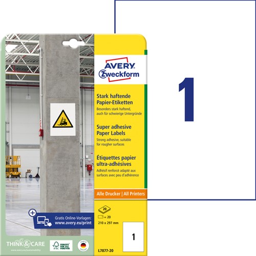 Etiket Avery Zweckform L7877-20 210x297mm 20st 20 Vel-2