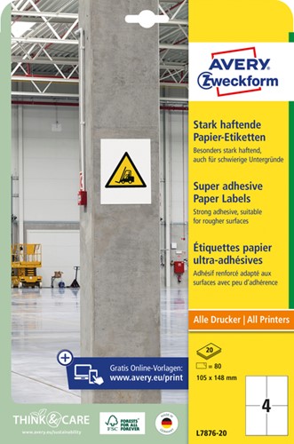 Etiket Avery Zweckform L7876-20 105x148mm 80st 20 Vel